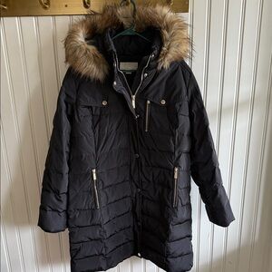 MICHAEL Michael Kors Black Puffer Coat with Fur Hood
